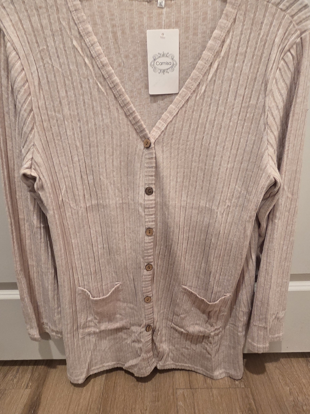 Camisa Ribbed Light Blush Button-Front Cardigan